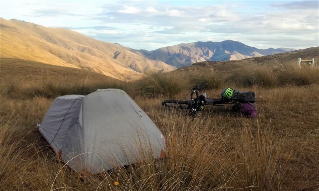 a bikepacking camp on the nevis