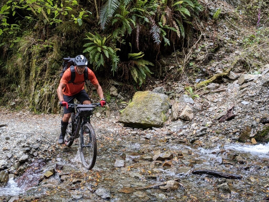 Riding through the forest on e-mtb tour